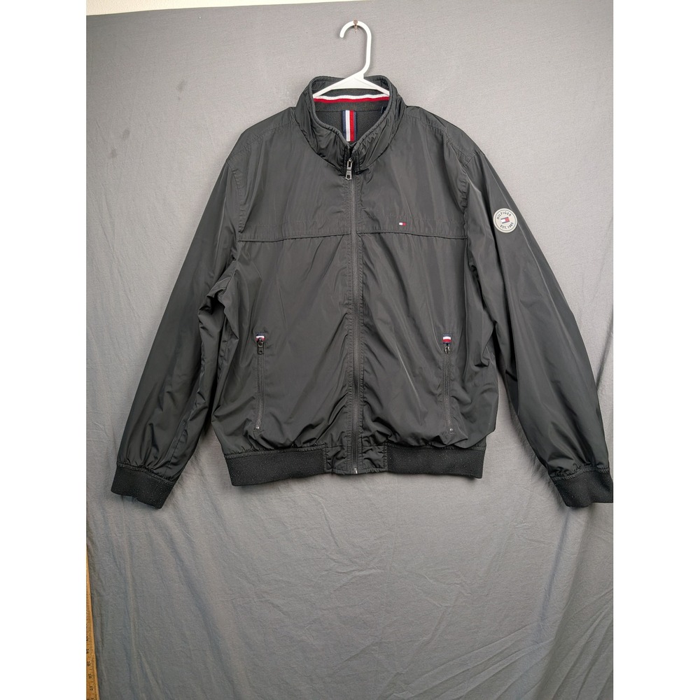 Tommy Hilfiger Mens Black Water Resistant Windbreaker Jacket Large